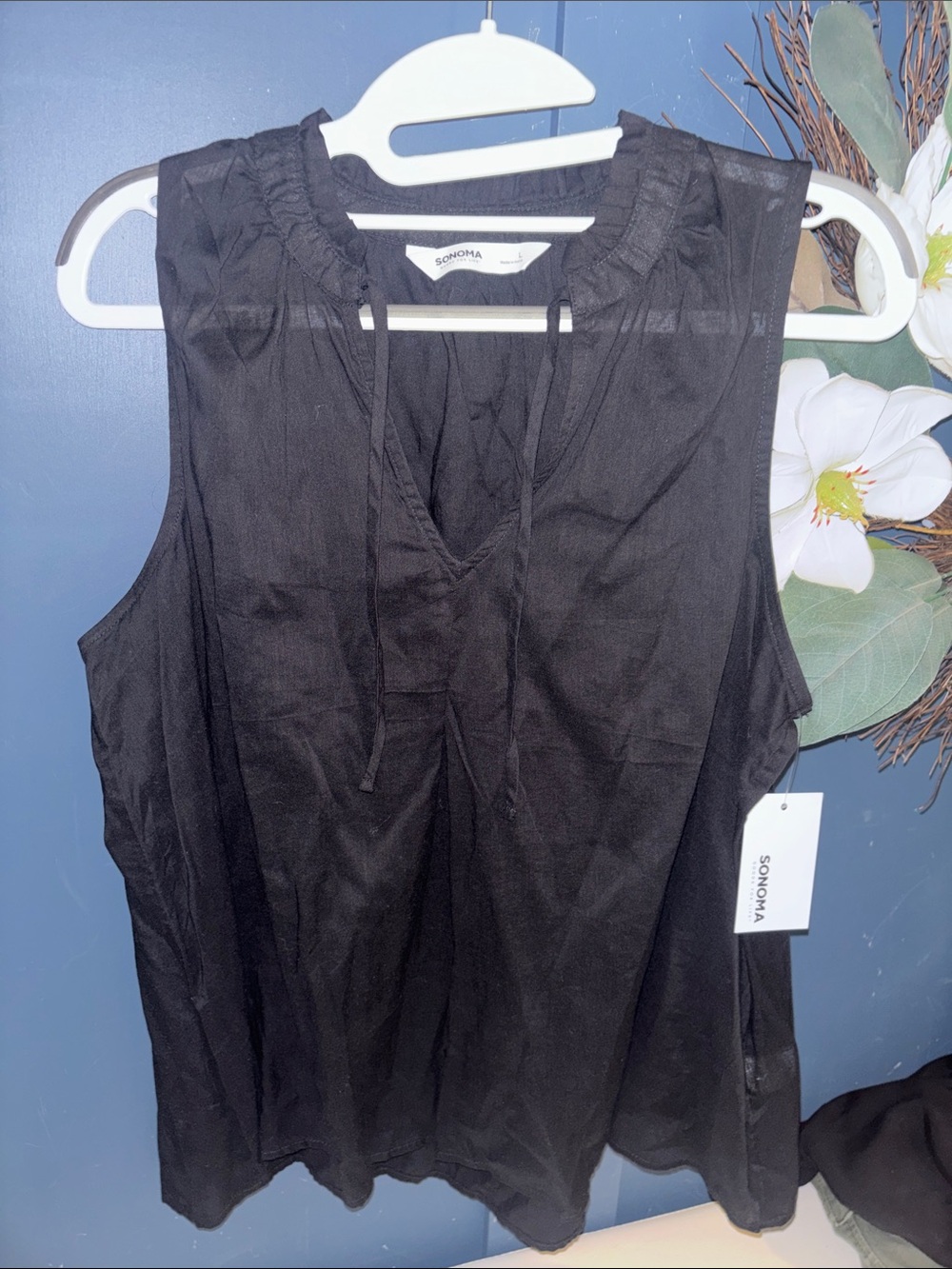 Sonoma Black Sleeveless V-Neck Tie-Front Lightweight‎ Tank NWT❗️